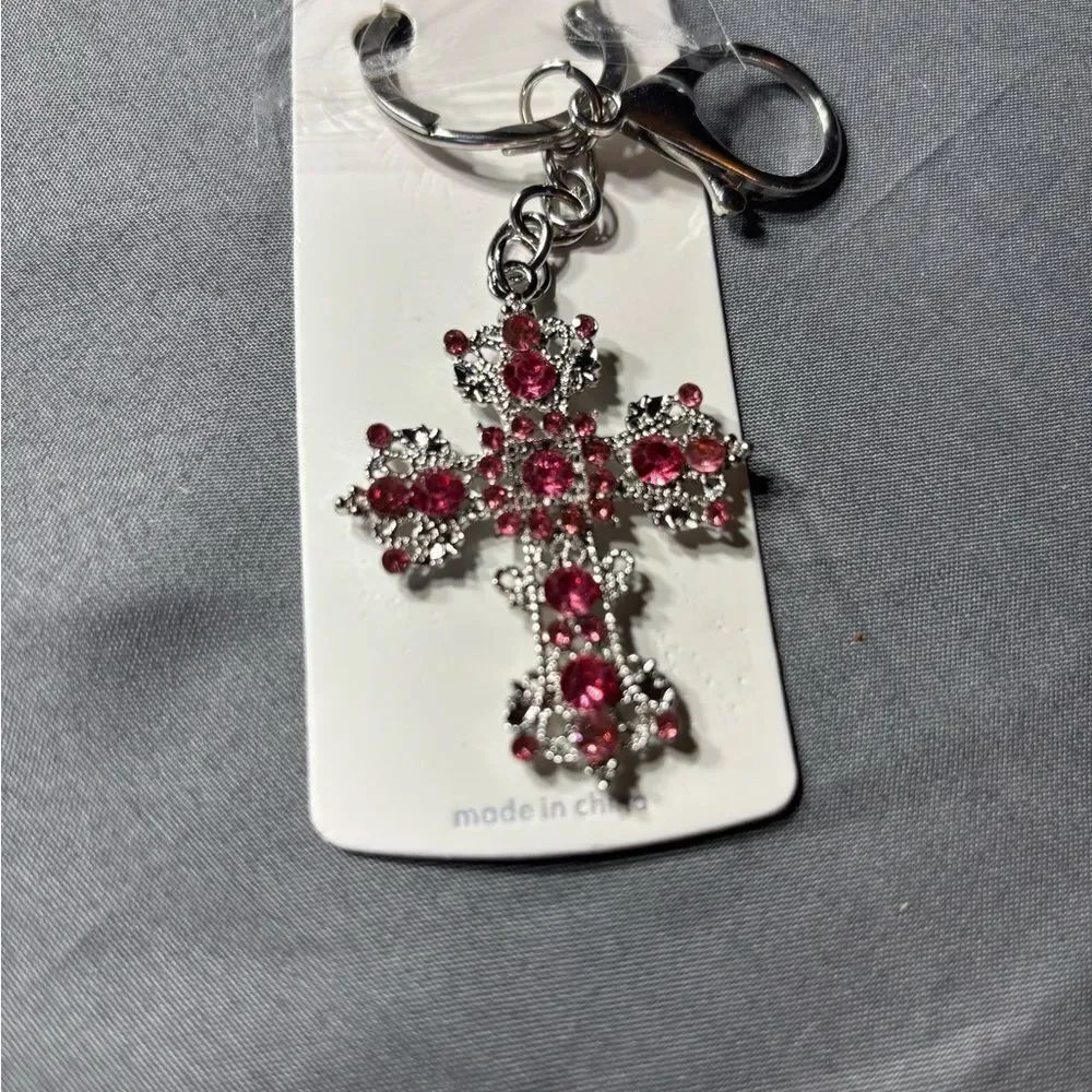 New Sparkling Pink Cross Keychain Purse Charm NWT
